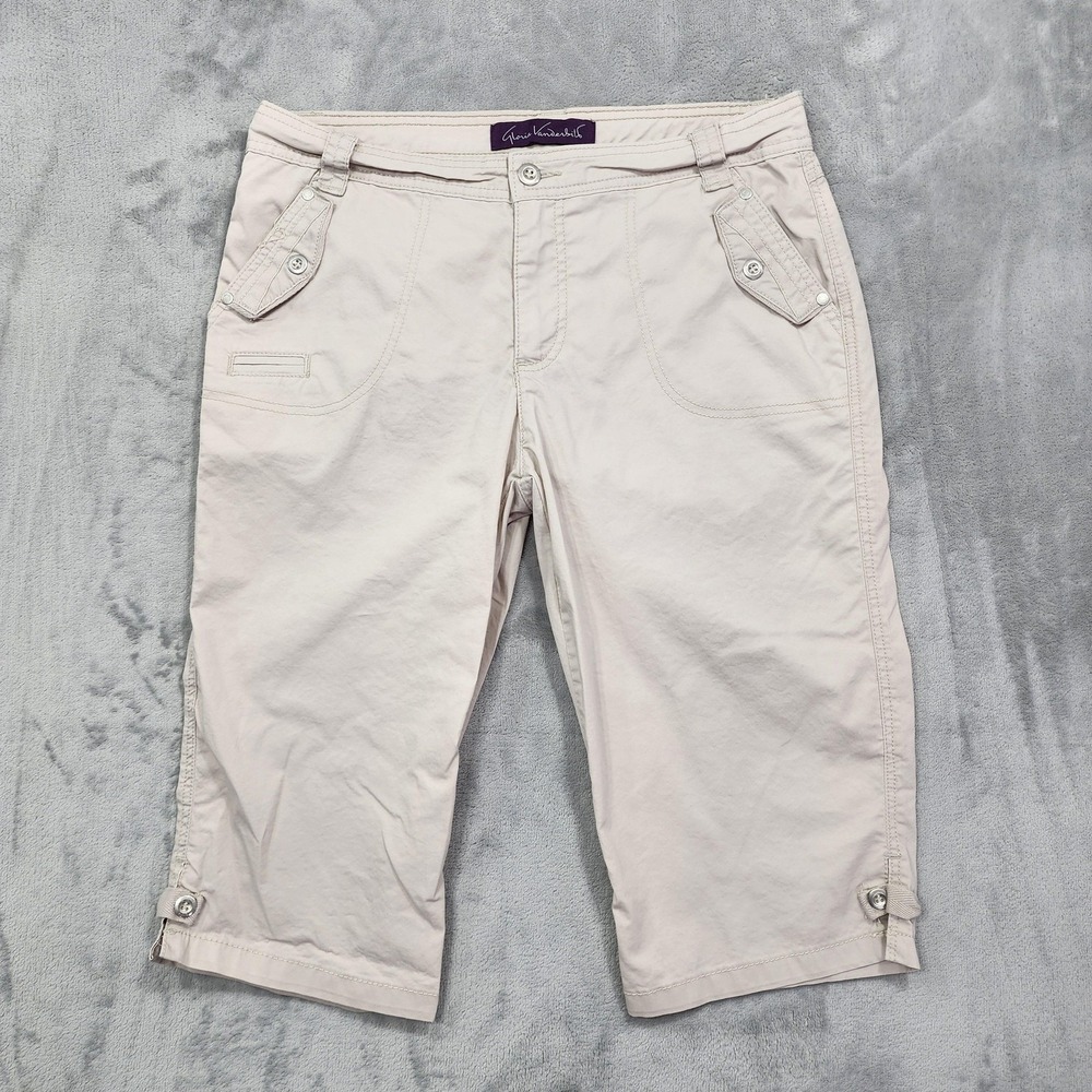 Gloria Vanderbilt Pants Womens 6 Beige Twill Capri Button Tab Hem Travel Casual